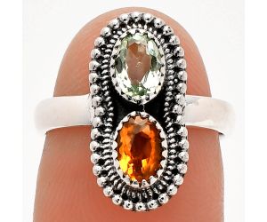 Prasiolite (Green Amethyst) and Padparadscha Sapphire Ring size-6 SDR231268 R-1386, 6x4 mm