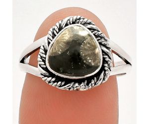 Black Flower Fossil Coral Ring size-8 SDR231447 R-1014, 9x9 mm