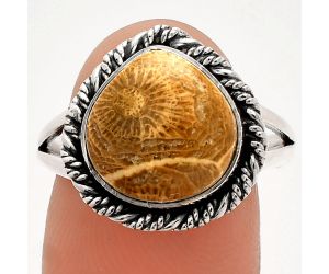 Flower Fossil Coral Ring size-9 SDR231509 R-1014, 12x12 mm