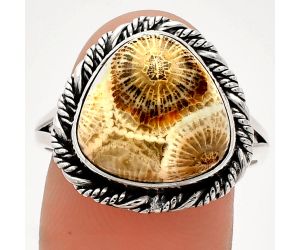 Flower Fossil Coral Ring size-9.5 SDR231510 R-1014, 13x13 mm