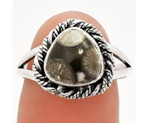 Black Flower Fossil Coral Ring size-8 SDR231613 R-1014, 9x9 mm