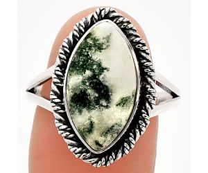 Tree Weed Moss Agate Ring size-9.5 SDR231666 R-1014, 9x17 mm