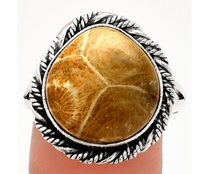 Flower Fossil Coral Ring size-10 SDR231667 R-1014, 14x15 mm