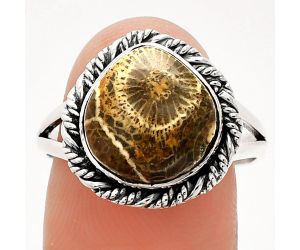 Flower Fossil Coral Ring size-9 SDR231698 R-1014, 12x12 mm