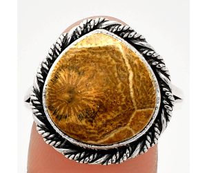 Flower Fossil Coral Ring size-10 SDR231722 R-1014, 14x15 mm