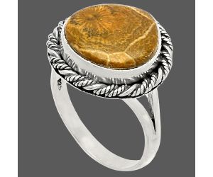 Flower Fossil Coral Ring size-10 SDR231722 R-1014, 14x15 mm