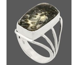 Mexican Cabbing Fossil Ring size-8 SDR232005 R-1219, 10x18 mm