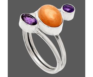 Sunstone and Amethyst Ring size-9 SDR232021 R-1209, 7x9 mm