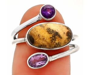Outback Jasper and Amethyst Ring size-7 SDR232039 R-1209, 7x13 mm