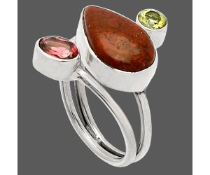 Red Moss Agate, Garnet & Peridot Ring size-6 SDR232040 R-1209, 9x14 mm
