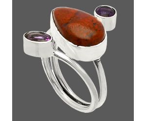 Red Moss Agate and Amethyst Ring size-6 SDR232048 R-1209, 9x14 mm