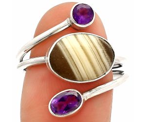Prairie Agate and Amethyst Ring size-9 SDR232071 R-1209, 9x12 mm