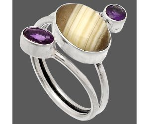 Prairie Agate and Amethyst Ring size-9 SDR232071 R-1209, 9x12 mm
