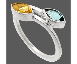 Citrine and London Blue Topaz Ring size-8 SDR232194 R-1235, 4x8 mm