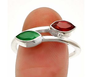 Green Onyx and Garnet Ring size-9.5 SDR232198 R-1235, 4x8 mm