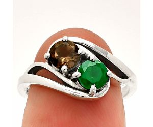 Green Onyx and Smoky Quartz Ring size-7 SDR232885 R-1048, 5x5 mm