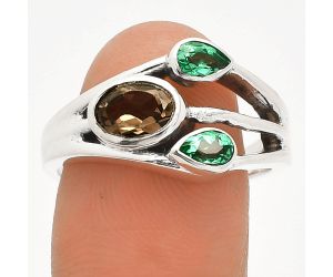 Smoky Quartz and Emerald Ring size-9 SDR233144 R-1024, 7x5 mm