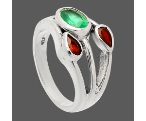 Green Onyx and Garnet Ring size-6 SDR233159 R-1024, 7x5 mm
