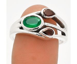 Green Onyx and Garnet Ring size-9 SDR233172 R-1024, 7x5 mm
