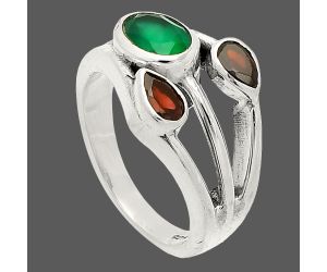 Green Onyx and Garnet Ring size-6 SDR233177 R-1024, 7x5 mm