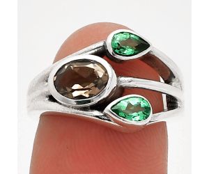 Smoky Quartz and Emerald Ring size-6 SDR233182 R-1024, 7x5 mm