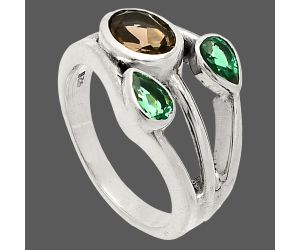 Smoky Quartz and Emerald Ring size-6 SDR233182 R-1024, 7x5 mm