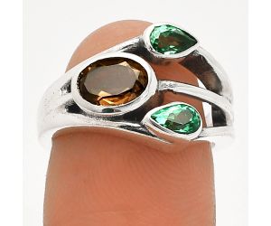 Smoky Quartz and Emerald Ring size-6 SDR233190 R-1024, 7x5 mm
