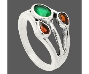 Green Onyx and Garnet Ring size-8 SDR233193 R-1024, 7x5 mm
