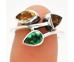 Citrine, Emerald & Smoky Quartz Ring size-6 SDR233225 R-1040, 4x8 mm
