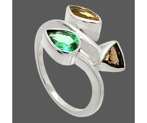 Citrine, Emerald & Smoky Quartz Ring size-6 SDR233225 R-1040, 4x8 mm