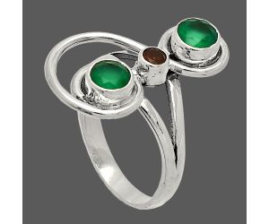 Green Onyx and Garnet Ring size-8 SDR233286 R-1231, 5x5 mm