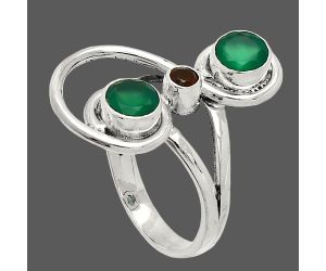 Green Onyx and Garnet Ring size-6 SDR233287 R-1231, 5x5 mm