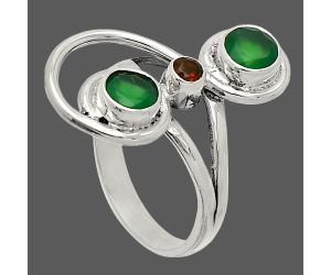 Green Onyx and Garnet Ring size-7 SDR233288 R-1231, 5x5 mm