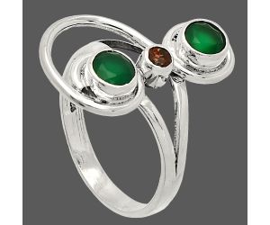 Green Onyx and Garnet Ring size-9 SDR233290 R-1231, 5x5 mm