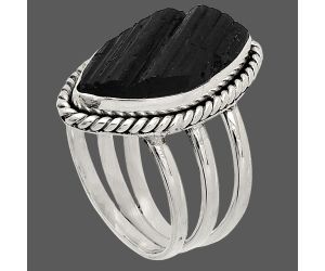 Black Tourmaline Rough Ring size-6.5 SDR233408 R-1010, 10x19 mm