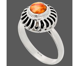 Kingman Orange Dahlia Turquoise Ring size-9 SDR233545 R-1596, 6x6 mm