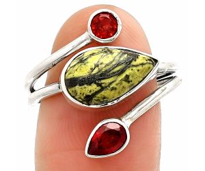 Serpentine and Garnet Ring size-8.5 SDR233600 R-1209, 8x13 mm