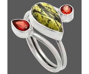 Serpentine and Garnet Ring size-8.5 SDR233600 R-1209, 8x13 mm