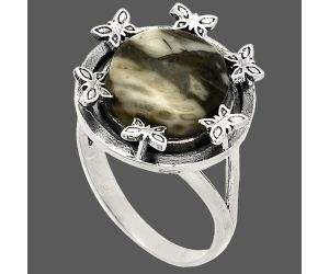 Butterfly - Mexican Cabbing Fossil Ring size-9 SDR233687 R-1716, 12x12 mm