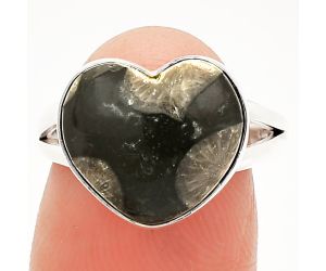Heart - Black Flower Fossil Coral Ring size-7 SDR233982 R-1073, 13x14 mm
