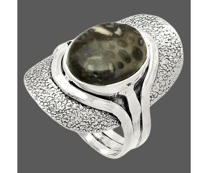 Mexican Cabbing Fossil Ring size-8 SDR234008 R-1402, 10x13 mm