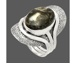 Mexican Cabbing Fossil Ring size-7 SDR234037 R-1402, 10x14 mm