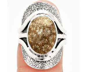 Flower Fossil Coral Ring size-7 SDR234038 R-1402, 11x14 mm