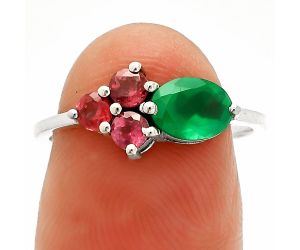 Green Onyx and Garnet Ring size-7 SDR234105 R-1250, 5x7 mm