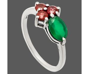 Green Onyx and Garnet Ring size-6 SDR234107 R-1250, 5x7 mm