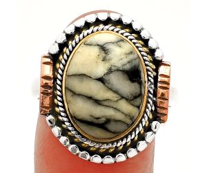 Two Tone - Pinolith Stone Ring size-9.5 SDR234248 R-1414, 11x15 mm