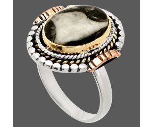 Two Tone - Mexican Cabbing Fossil Ring size-9 SDR234249 R-1414, 10x14 mm