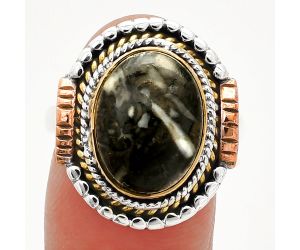 Two Tone - Mexican Cabbing Fossil Ring size-9 SDR234251 R-1414, 11x14 mm
