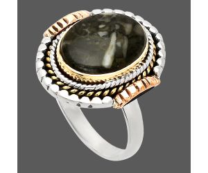 Two Tone - Mexican Cabbing Fossil Ring size-9 SDR234251 R-1414, 11x14 mm