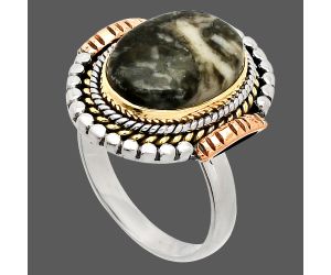 Two Tone - Mexican Cabbing Fossil Ring size-8 SDR234278 R-1414, 10x14 mm